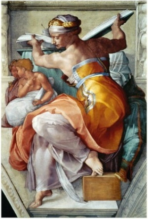 The Sistine Chapel; Ceiling Frescos after Restoration, the Libyan Sibyl