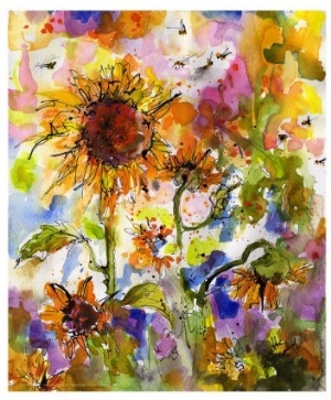 Sunflowers & Bees Provence Abstract