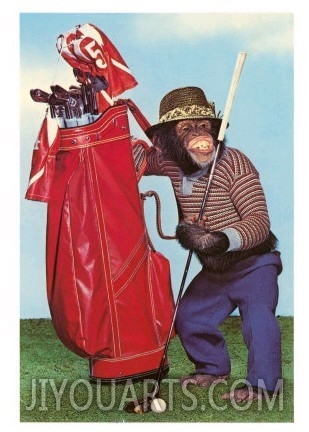 Chimp with Golf Bag