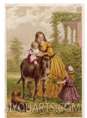Mama Holds Baby on the Donkey