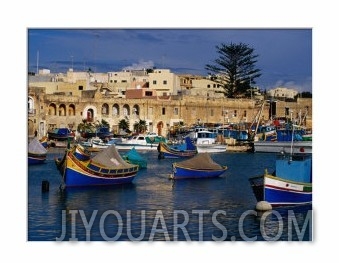 Luzzus, Traditional Fishing Boats Moored in Harbour, Marsaxlokk, Malta