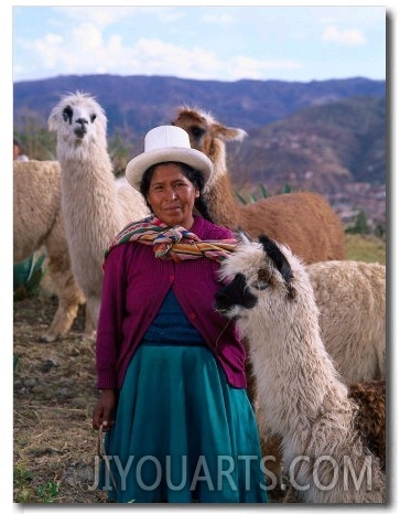 Inca Woman with Llamas, Peru