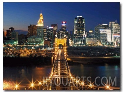 View From John A Roebling Bridge Between Cincinnati, Ohio and Covington, Kentucky, USA