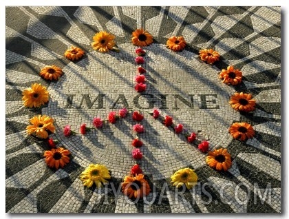 A Makeshift Peace Sign of Flowers Lies on Top John Lennon