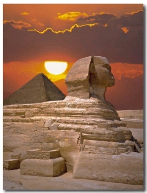 Sphinx and Pyramid at Sunset