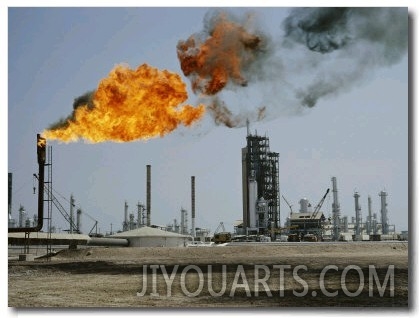 A Flame Spurts from an Oil Refinery in Saudi Arabia