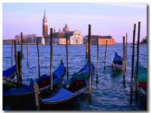Gondolas and Island Church., Venice, Veneto, Italy