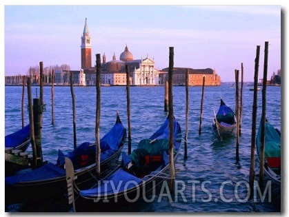 Gondolas and Island Church., Venice, Veneto, Italy