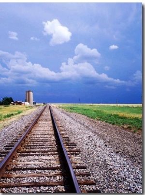 Railroad Tracks and Approaching Thunderstorm, Amarillo, Texas