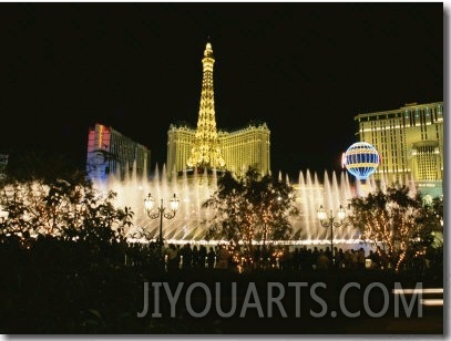 A Night View of the Water and Light Show at the Bellagio Hotel