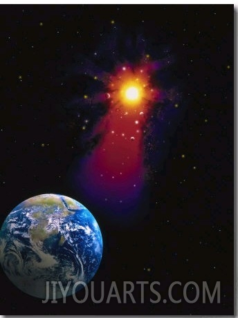 Illustration of Earth and Glowing Star