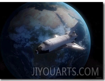 Space Shuttle Backdropped Against Earth