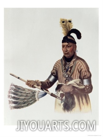 Naw Kaw, Winnebago Chief, IThe Indian Tribes of North America, Vol.1, Mckenney and Hall, Pub.Grant