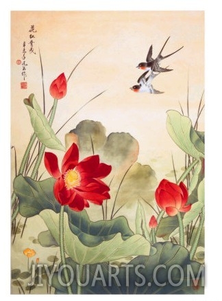 Birds over Lotus Pond