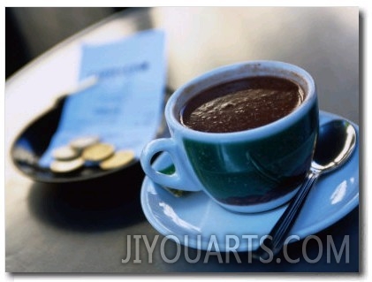 Hot Chocolate on Cafe Table, Barcelona, Spain