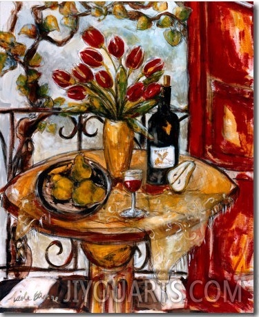 Still Life Wtih Blooming Red Tulips