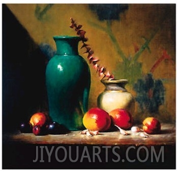 Green Vase and Mangos