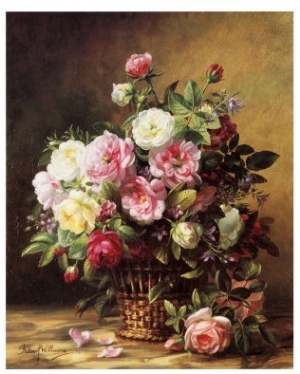 Old World Roses in a Basket