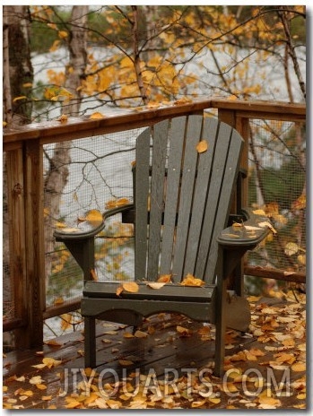 Autumn Leaves on Chair by Lake, Ontario, Canada