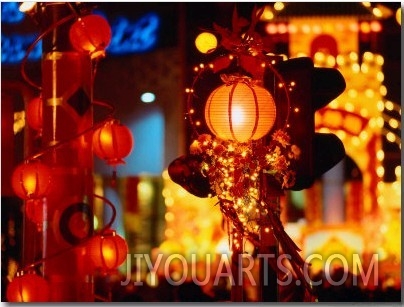 Lanterns and Lights on North Bridge Road During Chinese New Year, Singapore