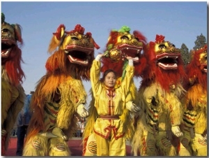 Lion dance performance celebrating Chinese New Year Beijing China   MR
