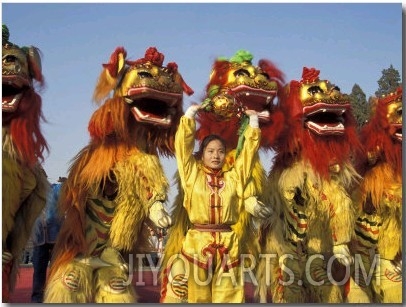 Lion dance performance celebrating Chinese New Year Beijing China   MR