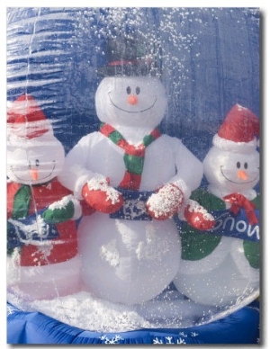 Inflatable Snowman Globe Family Close Up, California