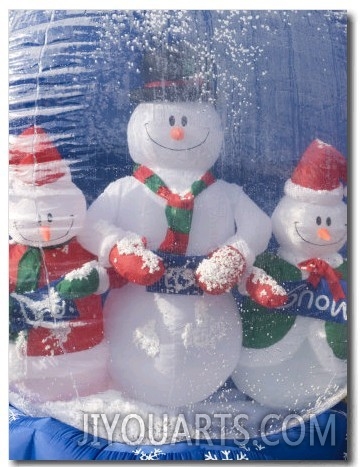 Inflatable Snowman Globe Family Close Up, California