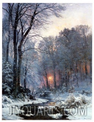 Twilit Wooded River in the Snow