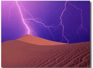 Lightning Bolts Striking Sand Dunes, Death Valley National Park, California, USA
