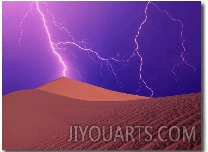 Lightning Bolts Striking Sand Dunes, Death Valley National Park, California, USA