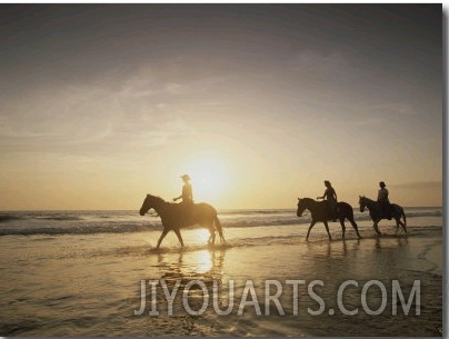 Horseback Riders Silhouetted on a Beach at Twilight, Costa Rica