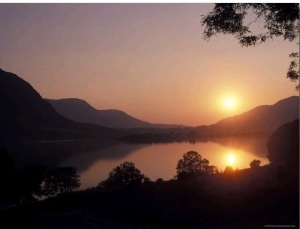Sunset over Bassenthwaite Lake in the Lake District in England