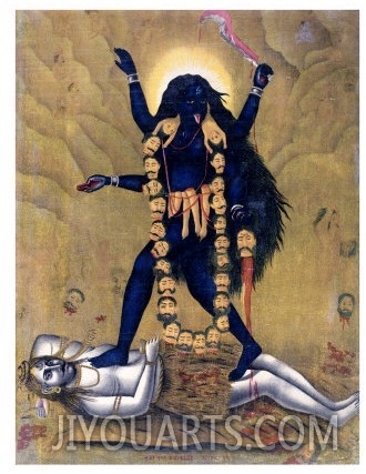 Hindu Goddess Kali Dancing on Siva