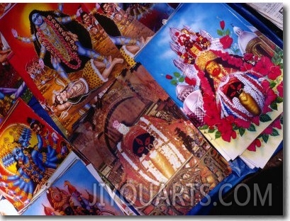 Paintings of Hindu Deities for Sale at Market Stall Outside Kalighat Hindu Temple, Kolkata, India