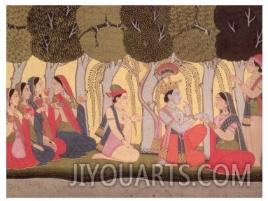 Radha and Krishna Seated in a Grove, Kulu, Himachal Pradesh, Pahari School, 1790 1800