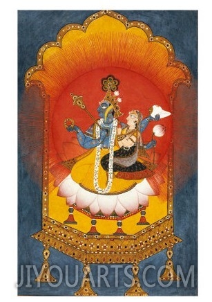 Vishnu and Lakshmi Enthroned, Basohli School circa 1690