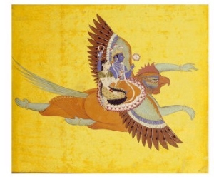 Vishnu and Lakshmi on Garuda Bundi, circa 1700