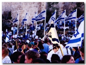 Crowd Celebrating Jeru.S.A.Lem Day at Western (Wailing) Wall, Jerusalem, Israel