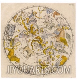 Sky Chart Showing the Signs of the Zodiac and Other Celestial Features