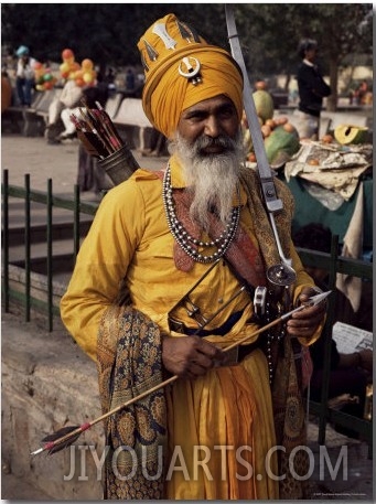 Sikh Man in Ceremonial Dress, Bangla Sahib Gurdwara, Delhi, India