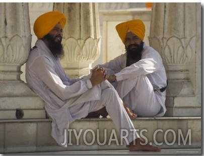 ITwo Sikhs Priests with Orange Turbans, Golden Temple, Punjab State