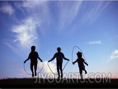 Silhouette of Children Playing Outdoors