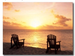 Empty Beach Chairs at Sunset, Denis Island, Seychelles