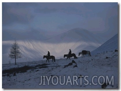Mongolian Horseback Riders Atop Utreg Pass in the Hordil Mountains