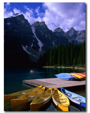 Canoeing on Moraine Lake, Banff National Park, Alberta, Canada
