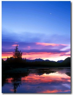 Crescent Moon Over Vermillion Lake in Banff National Park, Alberta, Canada
