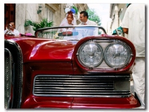 Bride and Groom in 1958 Edsel Pacer Convertible, Calle Obispo, Havana, Cuba