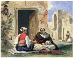 Arab Men Smoking in Front of a House