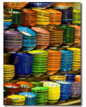 Bowls and Plates on Display, for Sale at Vendors Booth, Spice Market, Istanbul, Turkey